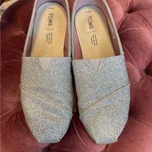 TOMS Women's Sparkling Alpargata Glitter Slip-On Flats - Silver